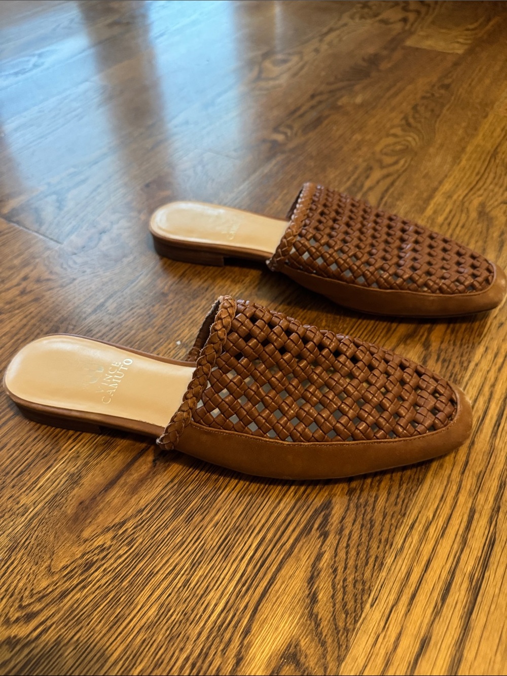Vince Camuto Brown Woven Leather Slide Mules - Sz 8.5
